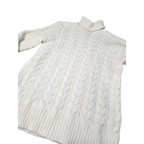 Xray Jeans Off White Cableknit Turtleneck Sweater Large Chunky Fall Winter Cream - Picture 5 of 11